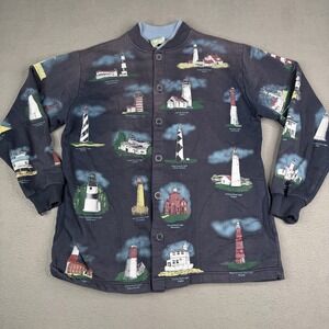 Vintage Art Unlimited Sweatshirt Womens Large Blue Lighthouse Print Made USA 90s